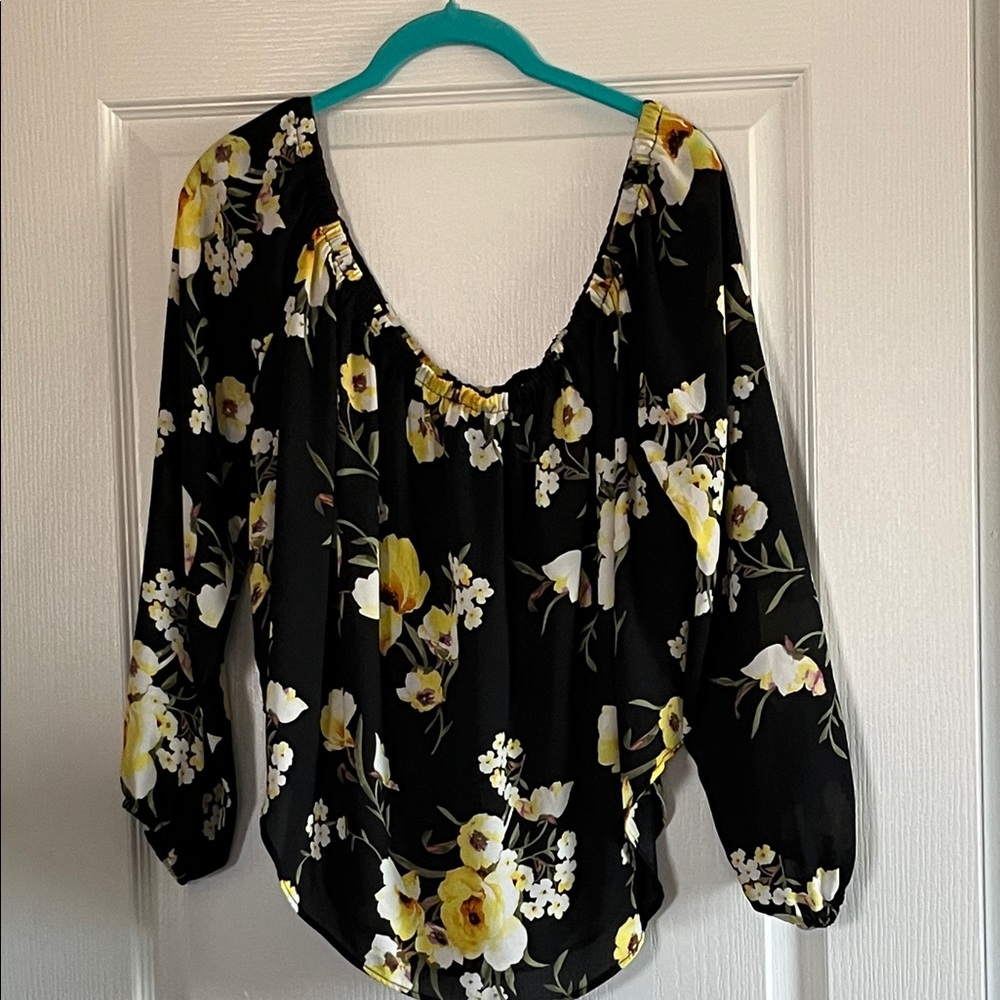 Forever 21 Black and Yellow Floral Blouse